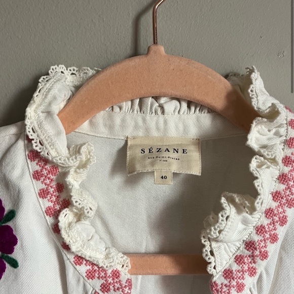 Sezane Yolanda Shirt - Embroidered Button Down blouse Size 8/EU 40 - Picture 4 of 5